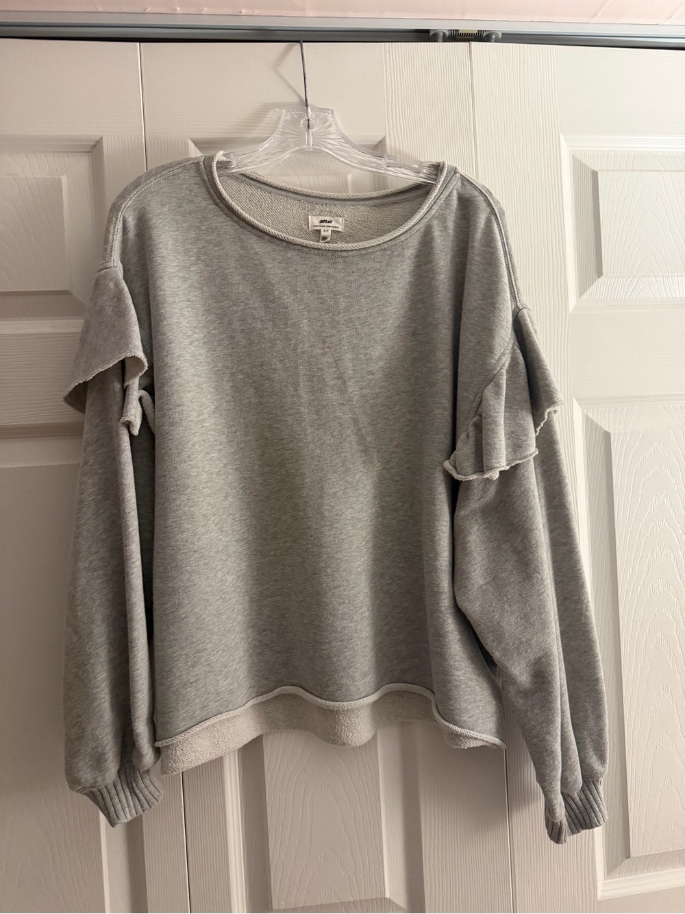 Aerie Grey Ruffle Sleeve Pullover Sweatshirt